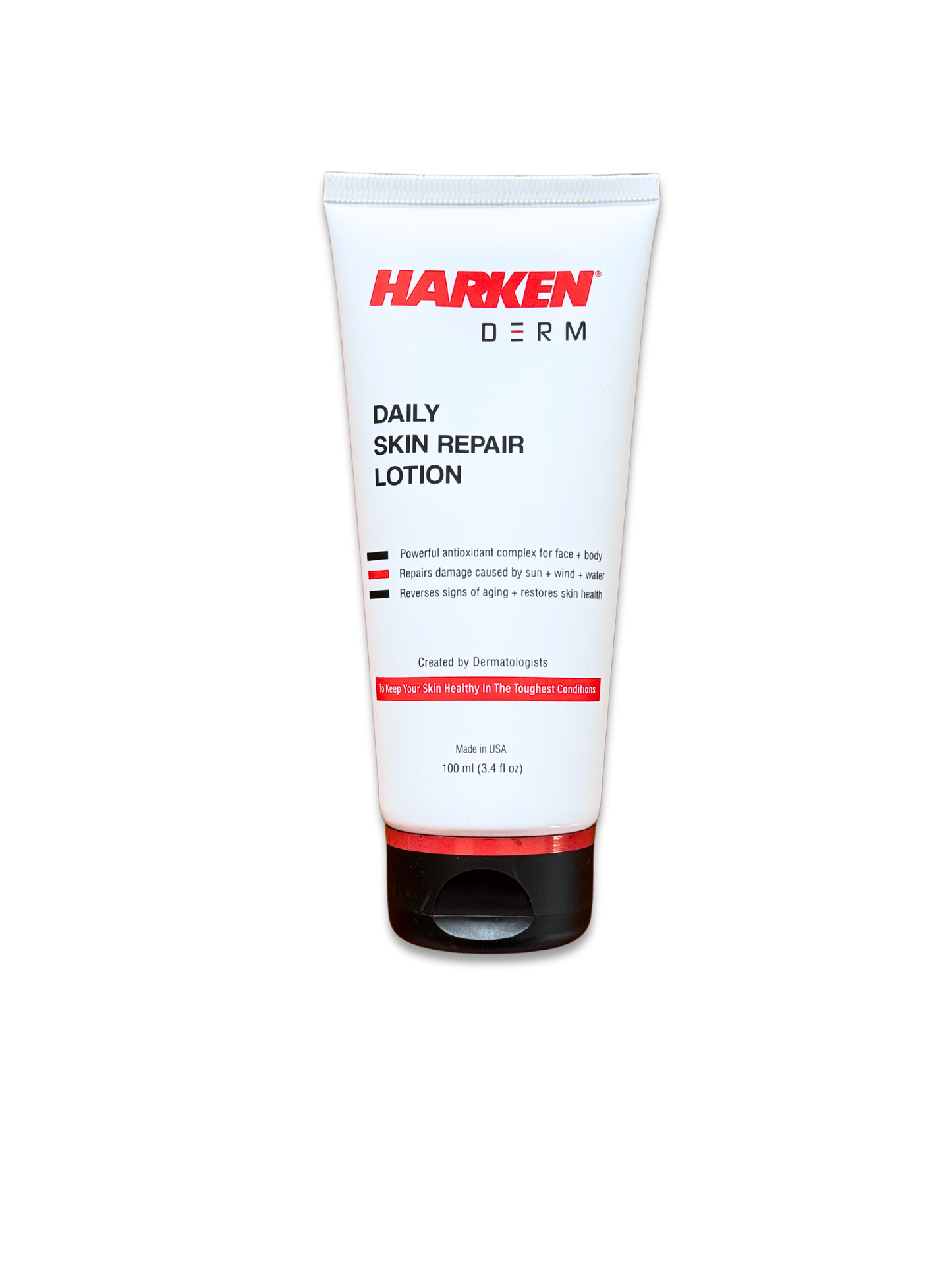 Harken Derm Daily Skin Repair Lotion tube on a white background, best recovery lotion for sailors