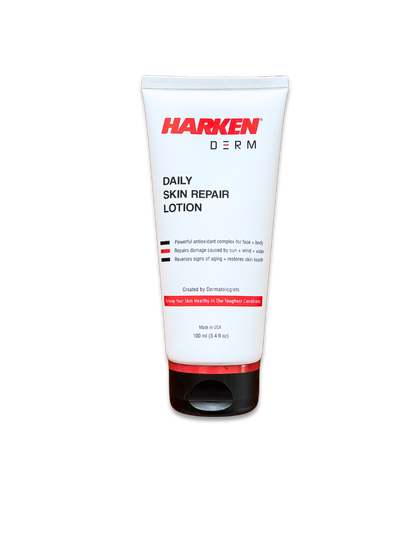 Harken Derm Daily Skin Repair Lotion tube on a white background, best recovery lotion for sailors