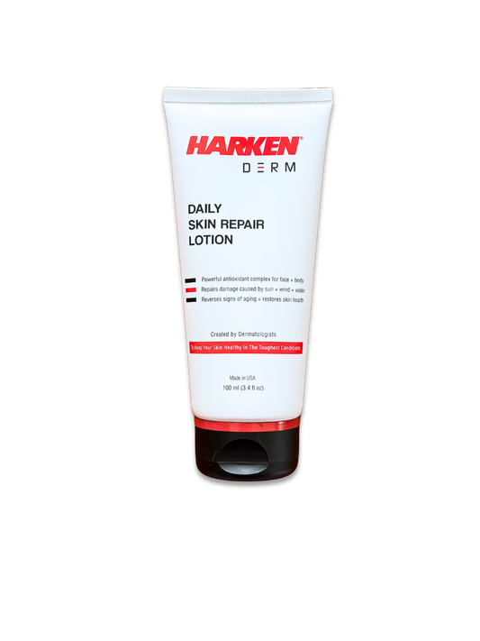 Harken Derm Daily Skin Repair Lotion tube on a white background, best recovery lotion for sailors